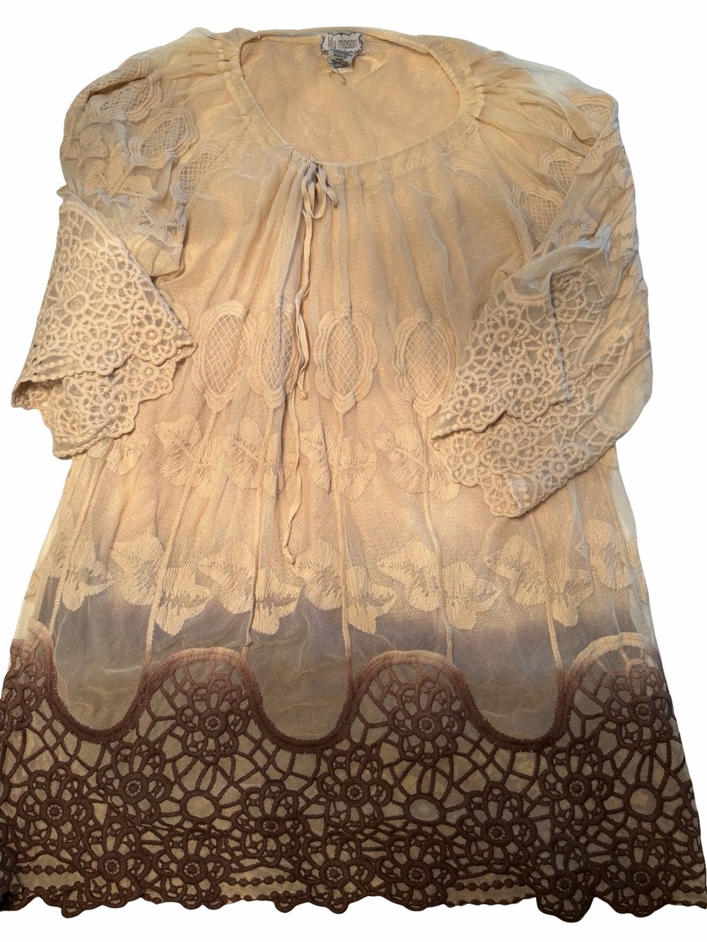 Lilly Mason Boho Lace Embroidered Cream Sheer blouse